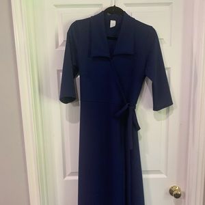 Midi Length Navy Wrap Dress with Side Pockets XL